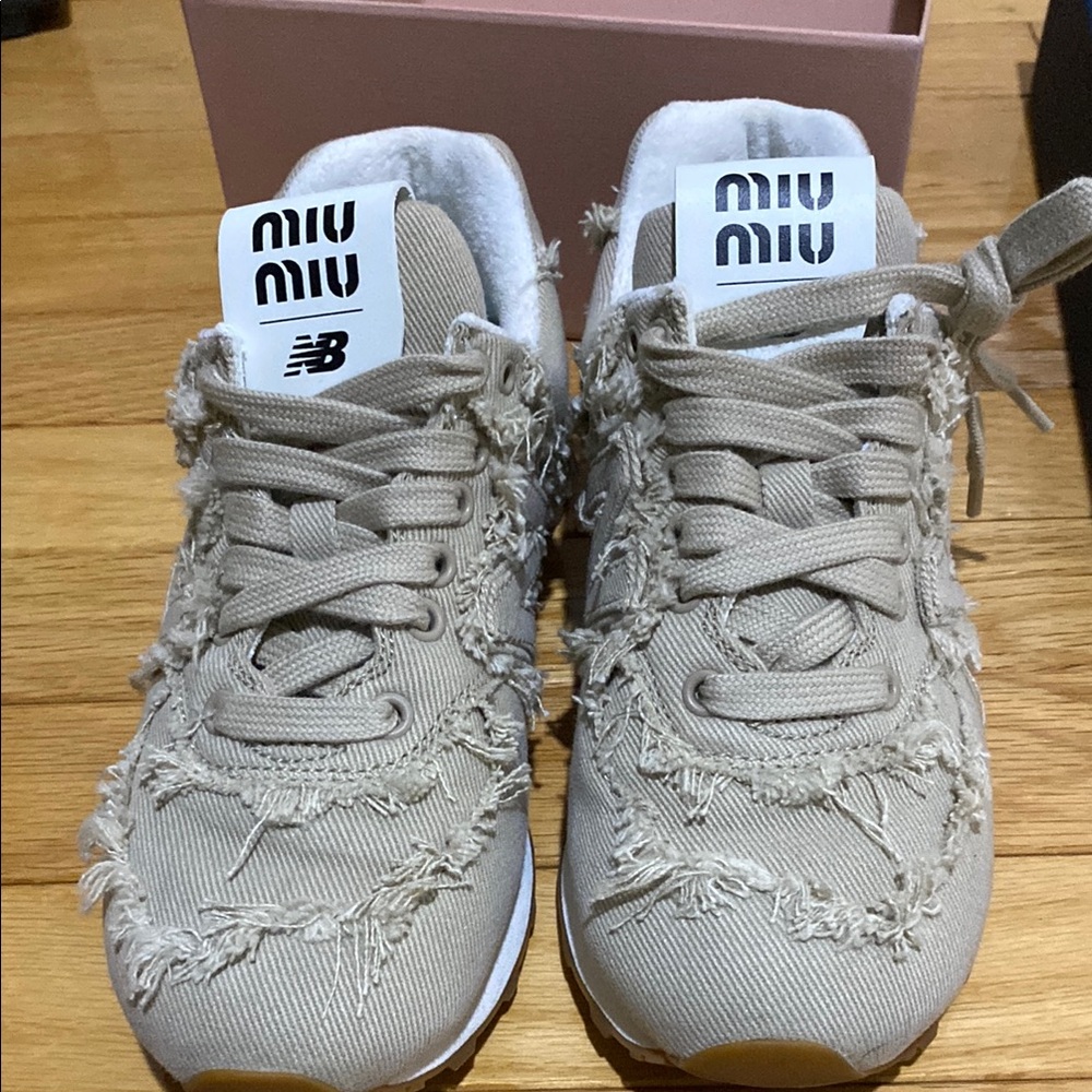 NEW BALANCE X MIU MIU 574 DENIM SNEAKERS